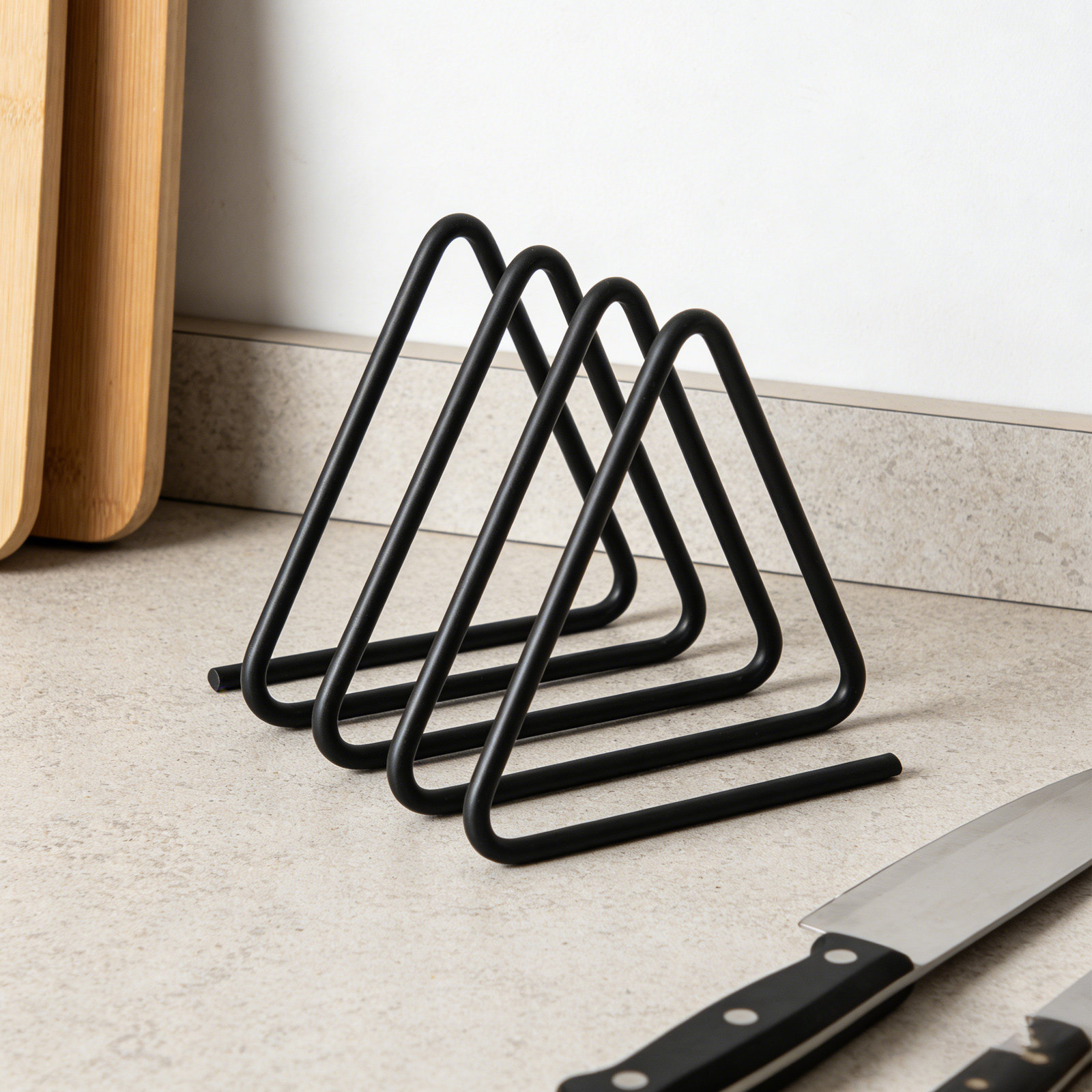 Kitchen Baking Rack - Triangle Cutting Board Holder Black Metal