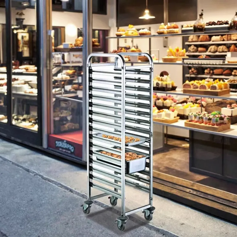 Kitchen Baking Cart - Stainless Steel Heavy-Duty 4-Wheel GN Pan