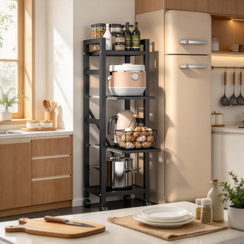 Kitchen Baking Cart - Pull-out Kitchen Rack, Floor Pot Shelf,