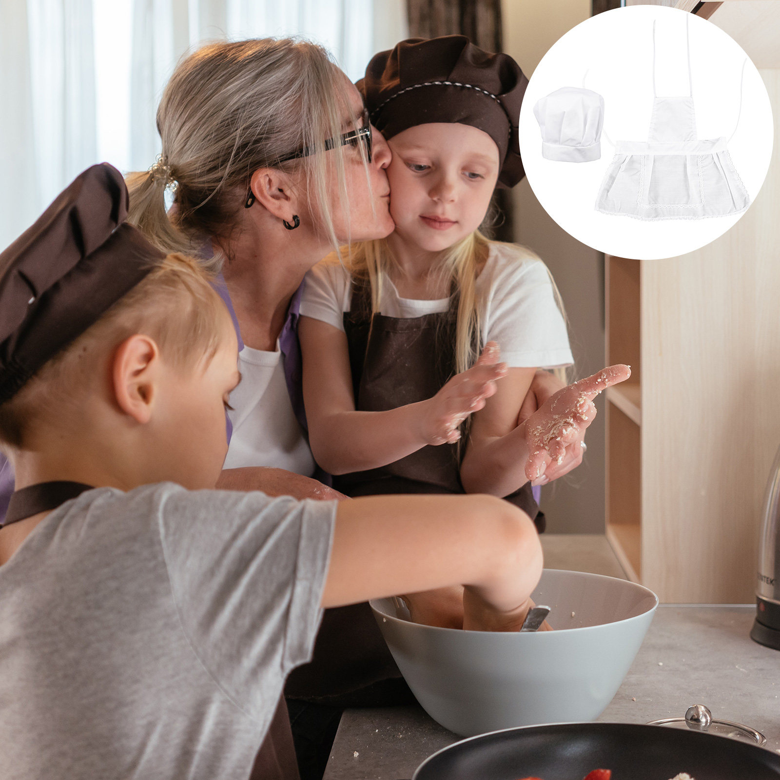 1Set Kids Chef Hat Apron Set K - Kitchen Kids Baking Set 评论和价格