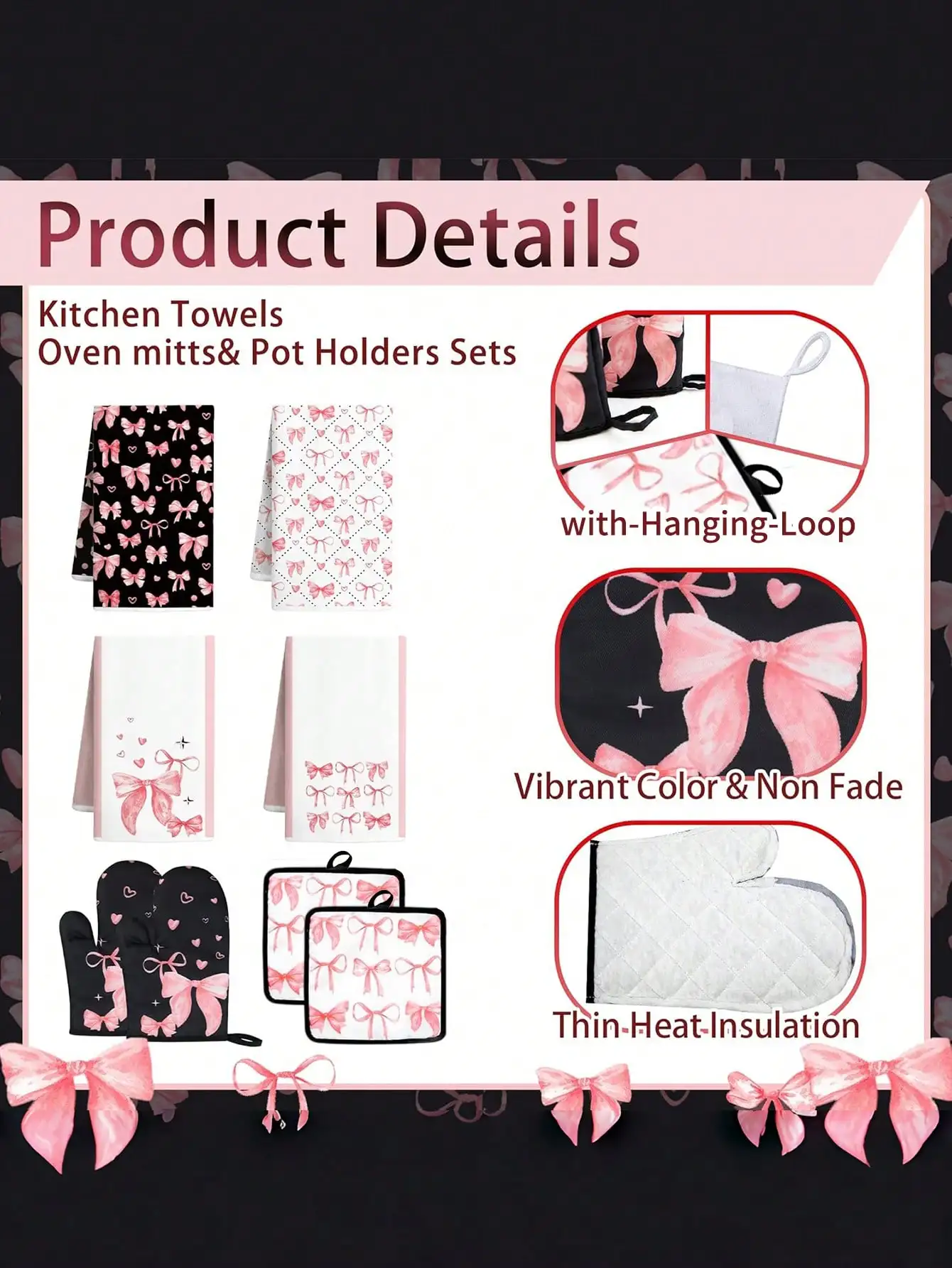 10PCS Pink Bow Kitchen Accesso - Baking Kitchen Set 评论和价格